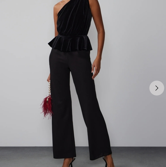 New York & Company Pants - New York & Company One Shoulder Velvet Jumpsuit NWT